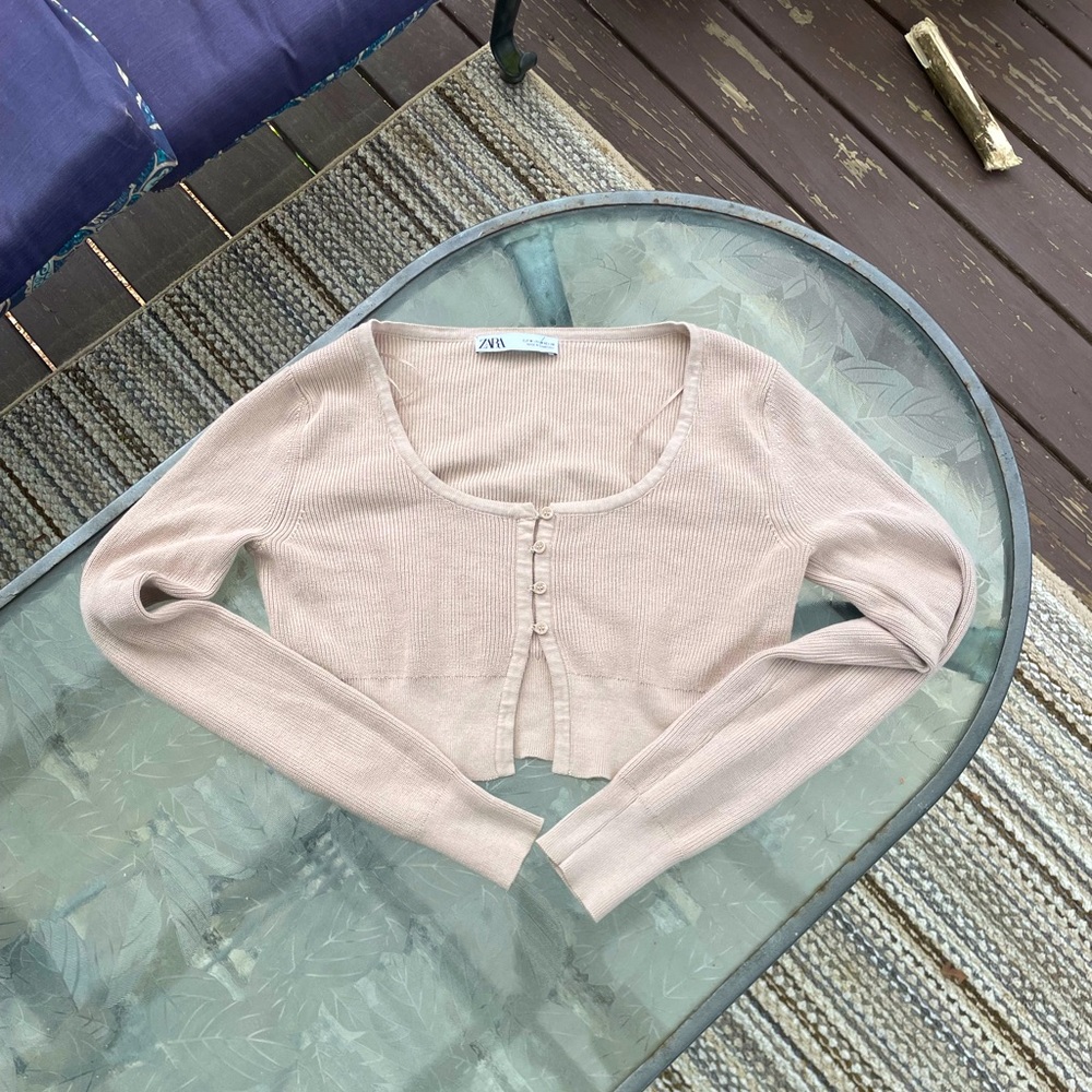 Zara - Cropped Ribbed Cardigan - Picture 2 of 3